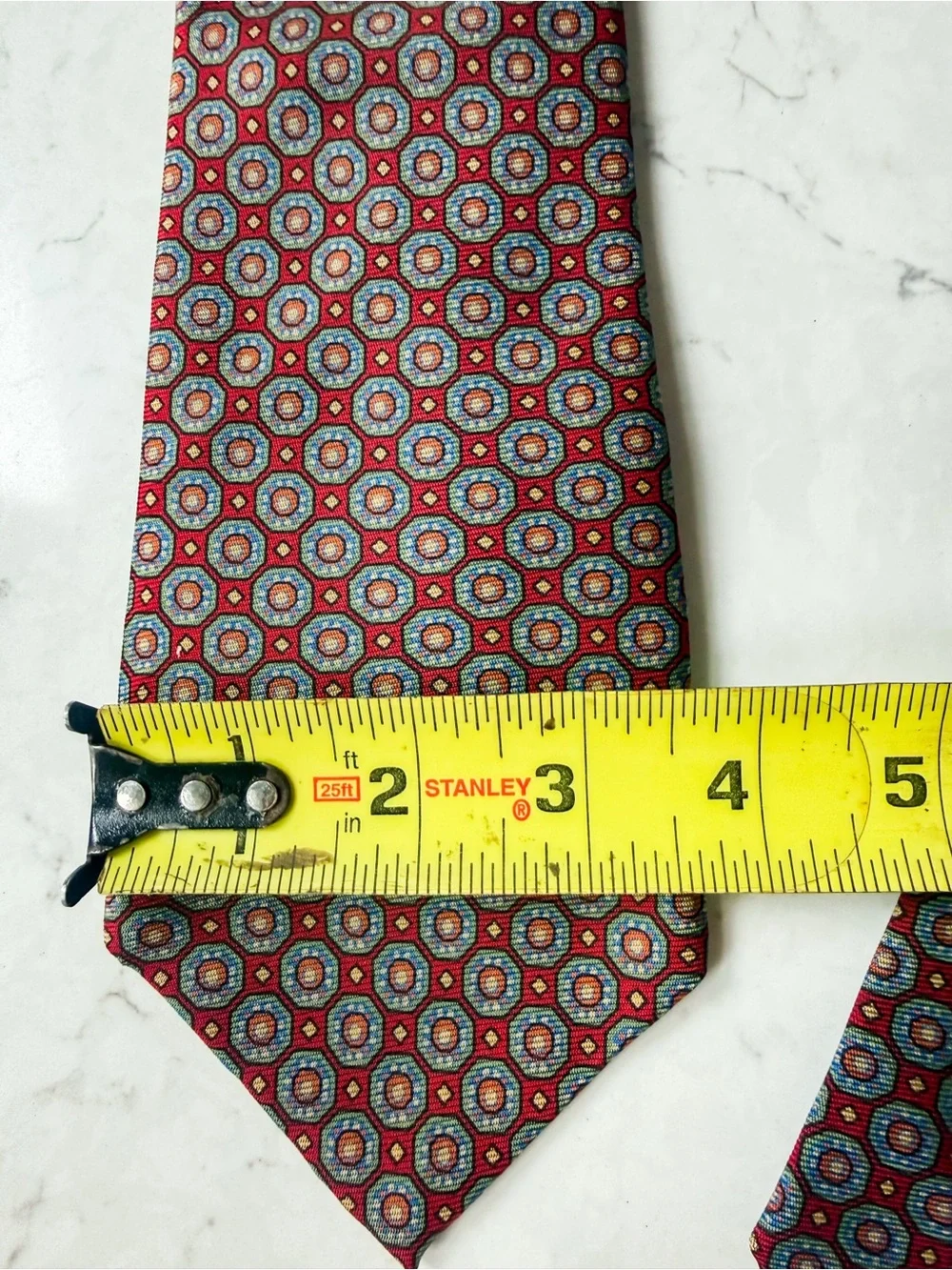 Vintage Turnbull & Asser Red Geometric medallion 100% Silk Tie 3.75” 5.5”